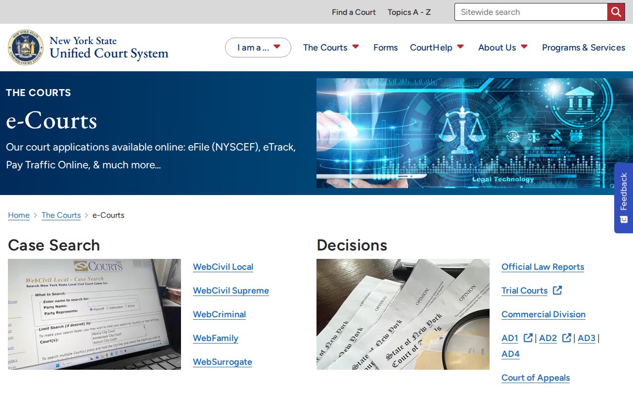 New York City residents directory New York court search gateway