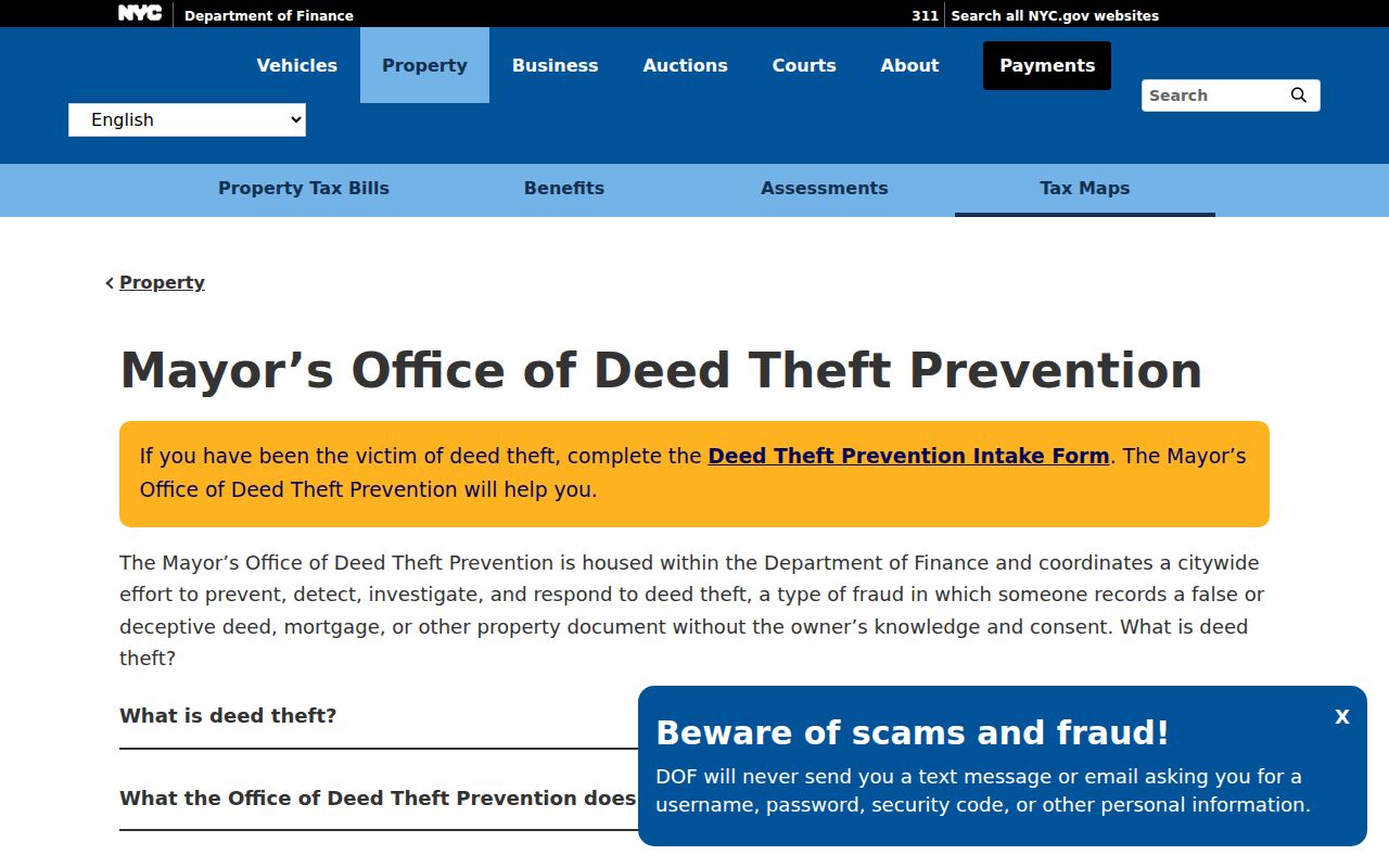 New York City residents directory deed fraud protection guidance