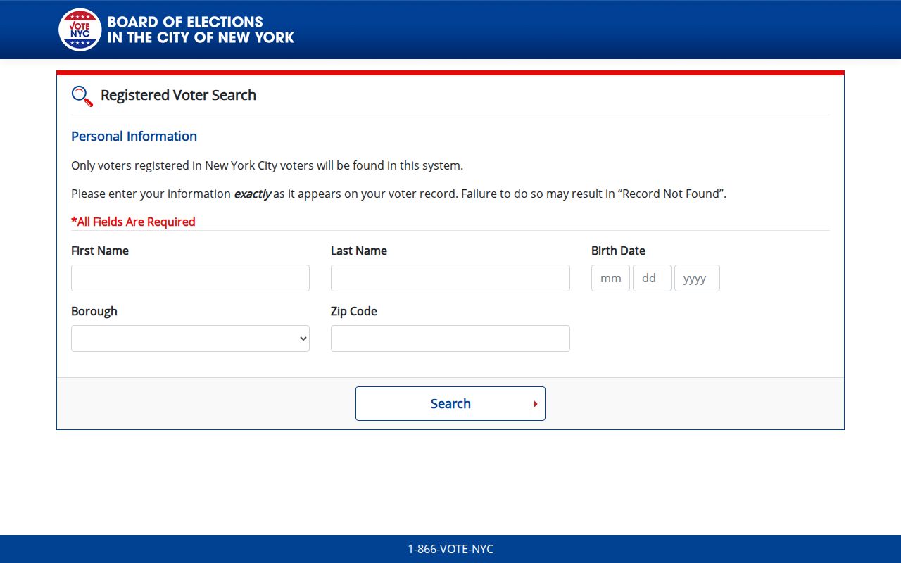 New York City residents directory voter lookup form