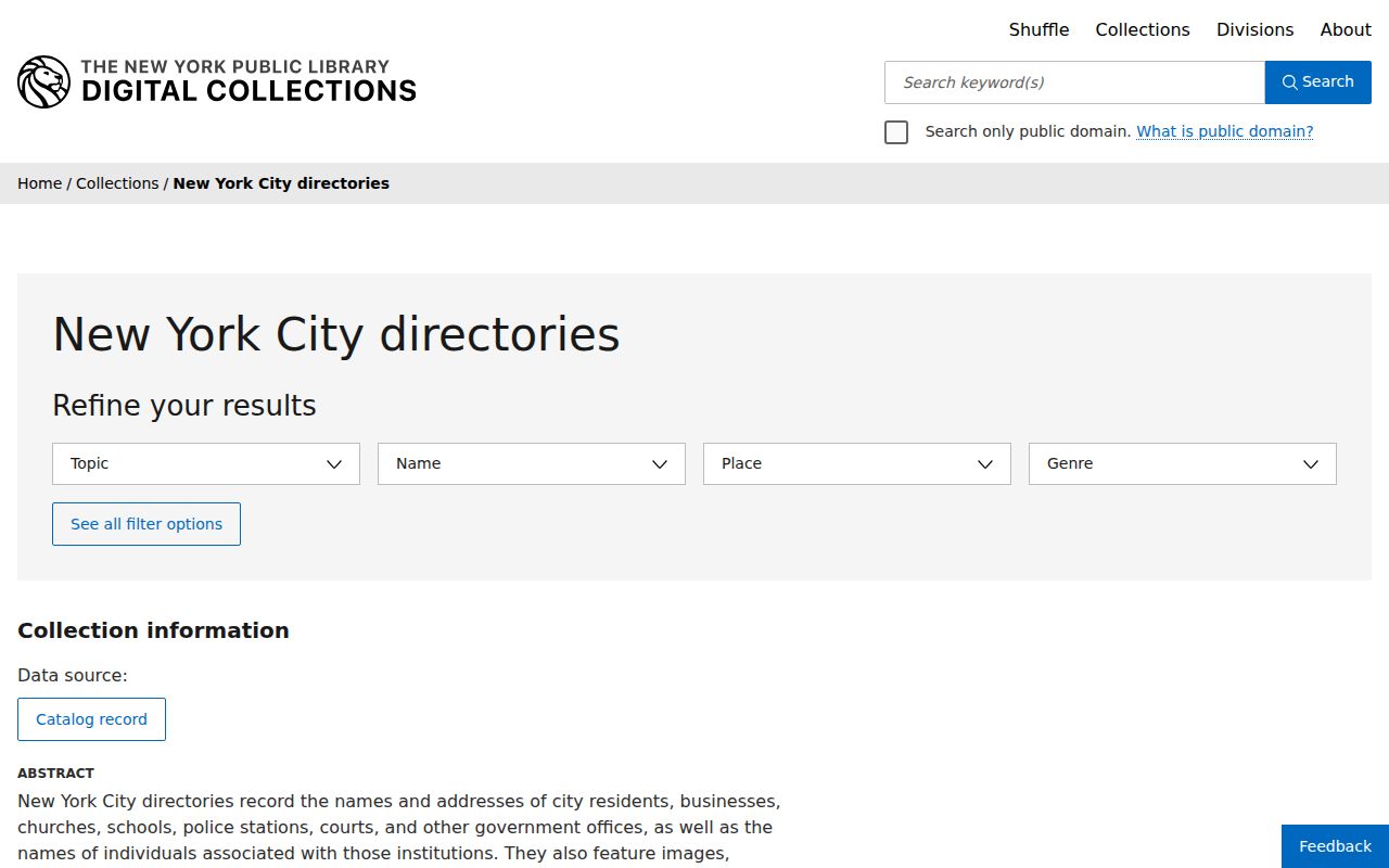 NYC city directory collection at NYPL