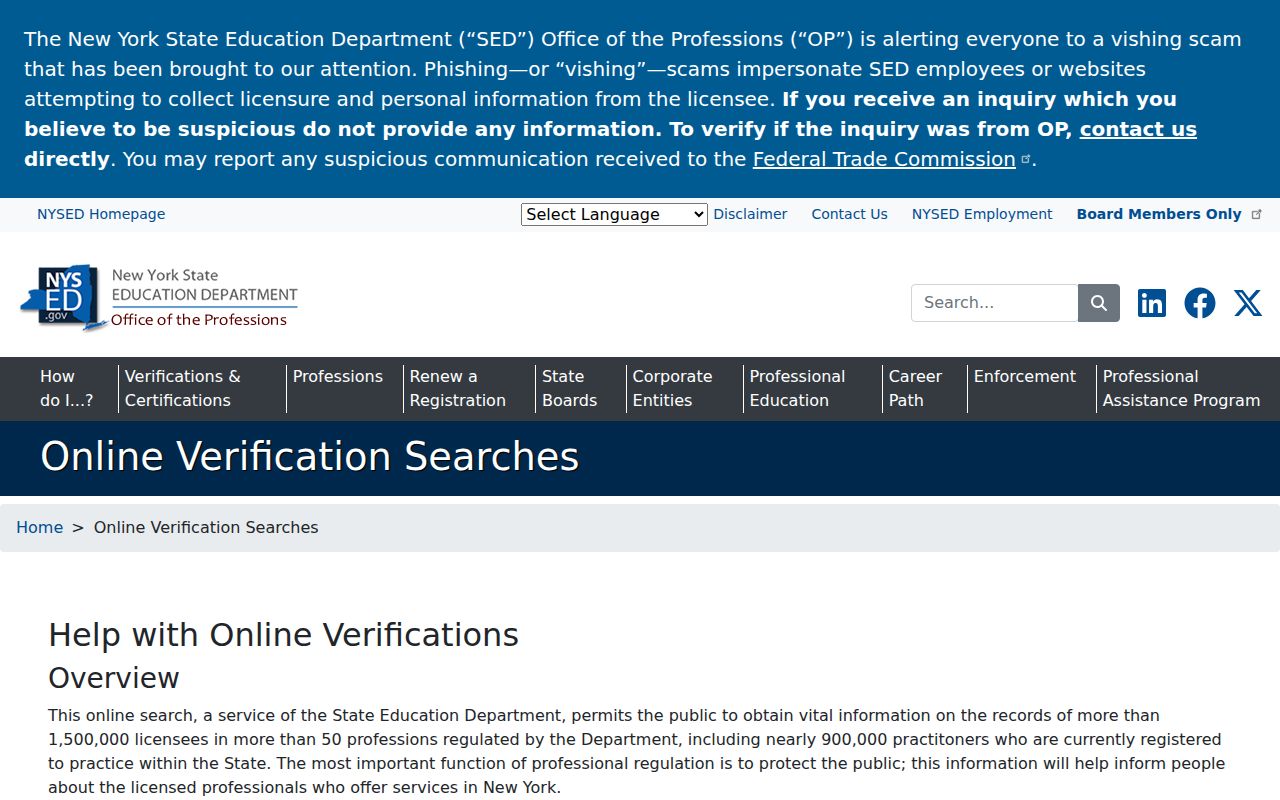 NYC resident lookup using NYSED professional license verification