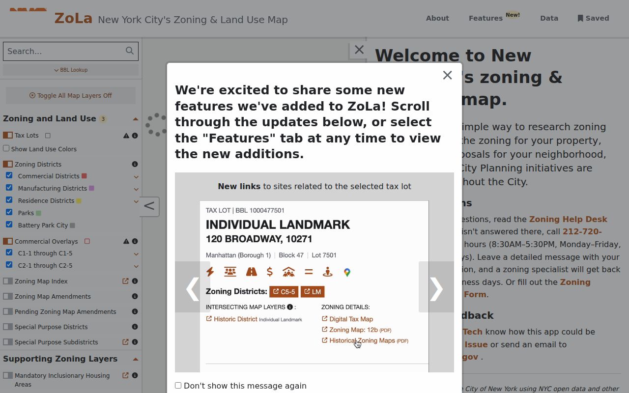 New York City ZIP code geography in the ZoLa parcel viewer